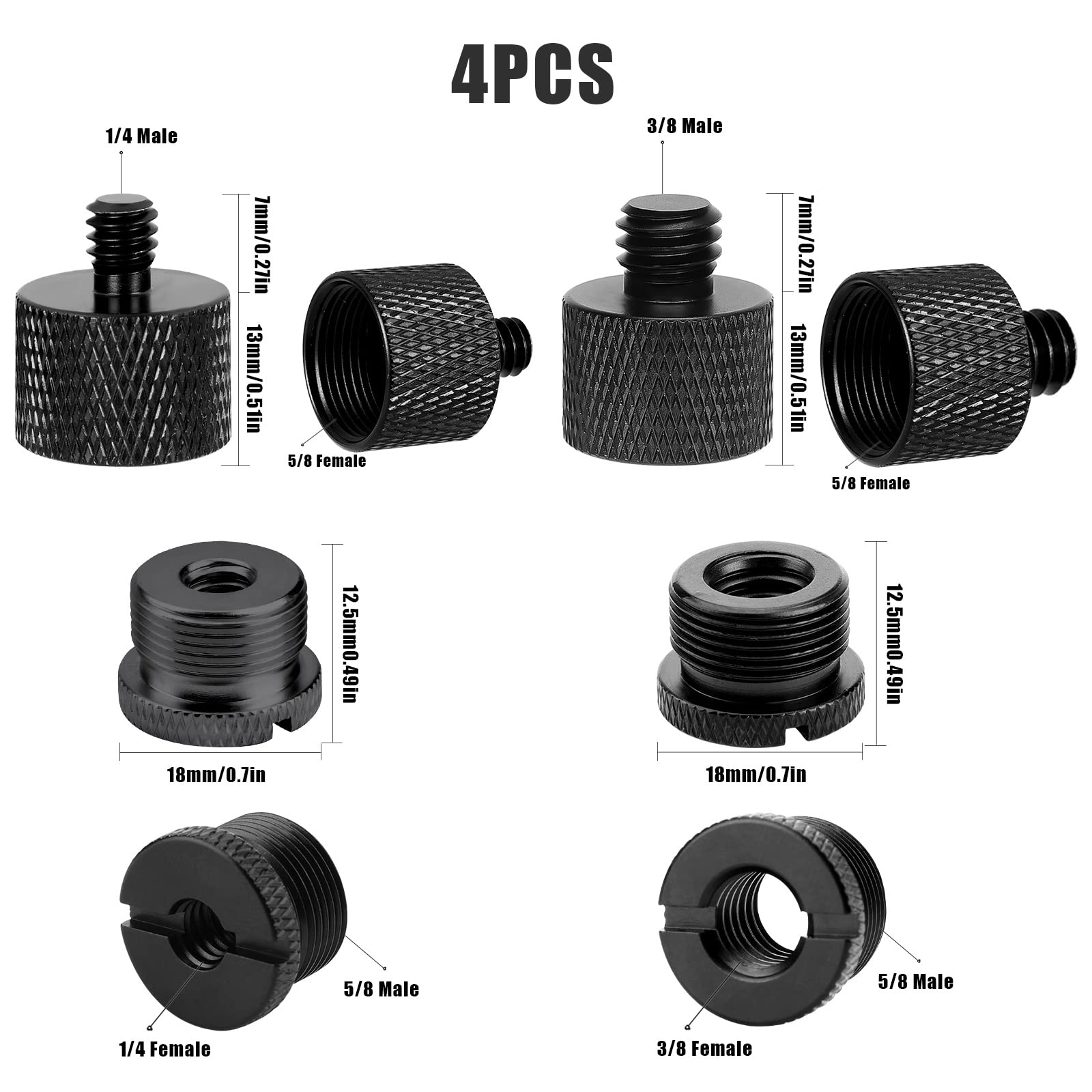 AIEX 8pcs Micro Thread Adapter, Mic Stand Adapter Thread Adapter, 5/8 Female to 3/8 Male, 3/8 Female to 5/8 Male, 5/8 Female to